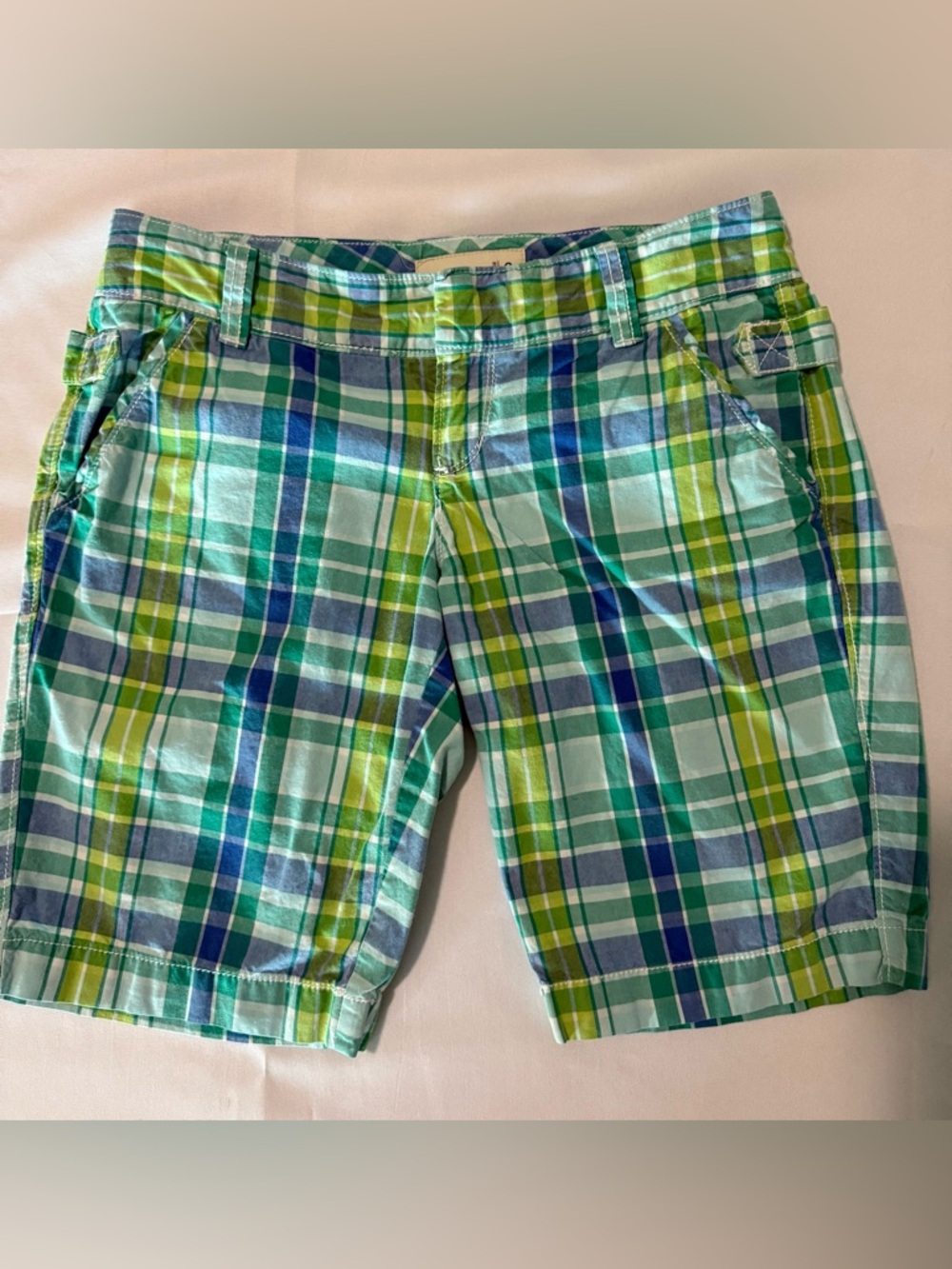 Old Navy Blue, Green & White Plaid Shorts